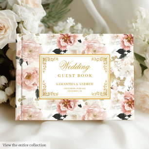 Beautiful boho rose gold floral wedding guest book