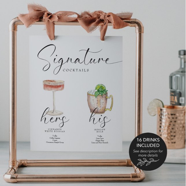 Beautiful Boho Signature Drink Wedding Bar Poster (Creator Uploaded)