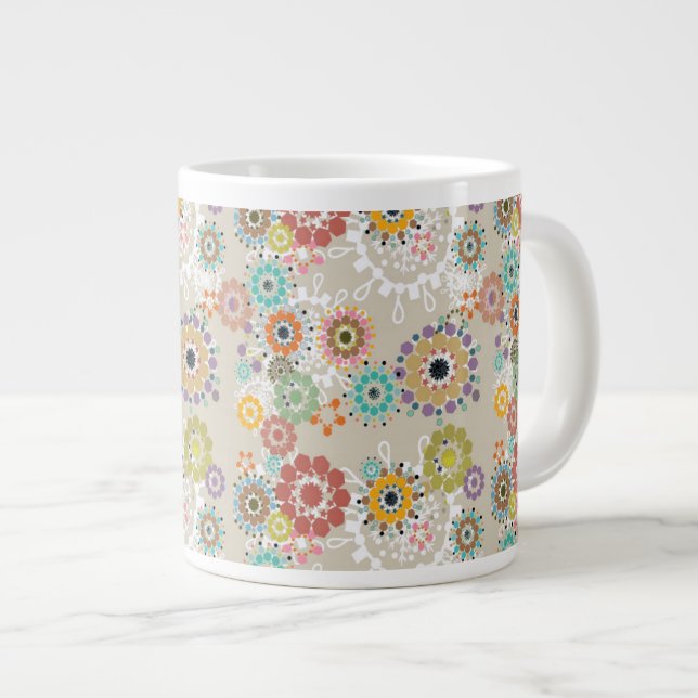 Beautiful Boho styled bright flower patterned Large Coffee Mug (Front Right)