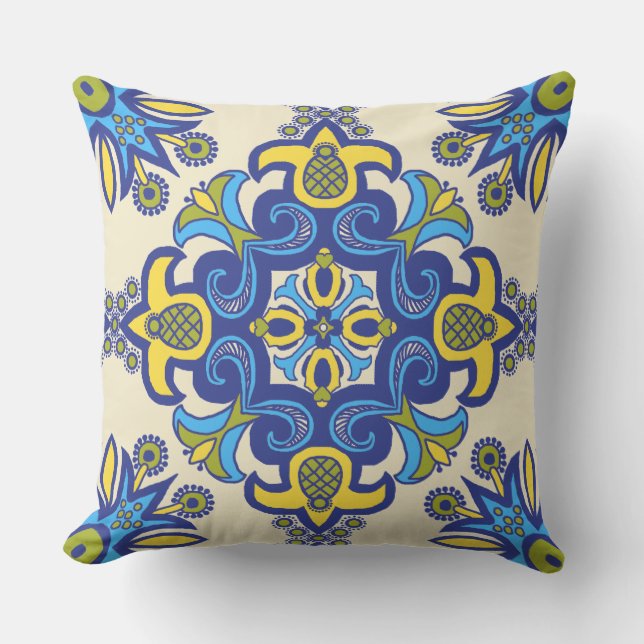 Beautiful Boho Talavera Tile Cushion (Front)