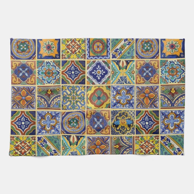 Beautiful Boho Talavera Tiles Tea Towel (Horizontal)