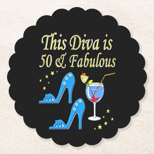 BEAUTIFUL BOLD 50TH BIRTHDAY DESIGN PAPER COASTER (Front)