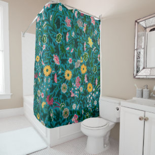 Beautiful Bold Floral Boho Blue Green  Shower Curtain