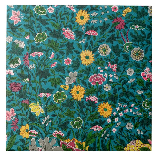 Beautiful Bold Floral Boho Blue Green Tile (Front)