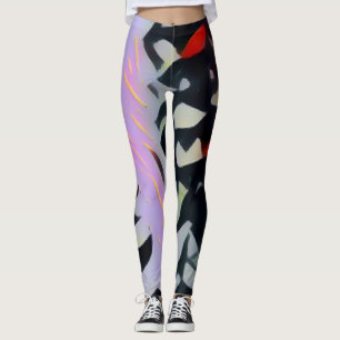 Beautiful Bold Modern Art Back & Lavender  Leggings