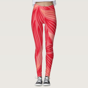 Beautiful Bold Orange Red Leafy Pattern Leggings