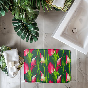 Beautiful Bold Pink & Green Calla Lilly Florals Wr Bath Mat