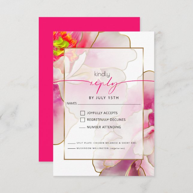 Beautiful Bold Scarlet Peony Meal Choice RSVP Card (Front/Back)