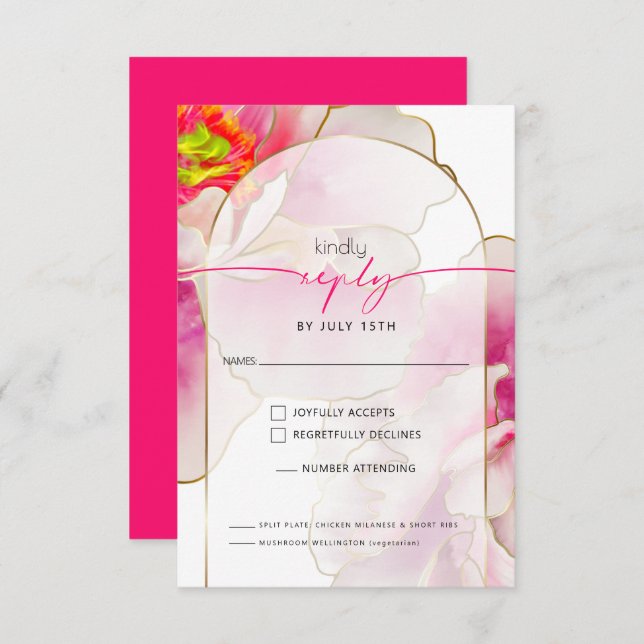 Beautiful Bold Scarlet Peony Meal Choice RSVP Card (Front/Back)