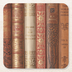 Beautiful Book Spines (beige) Square Paper Coaster