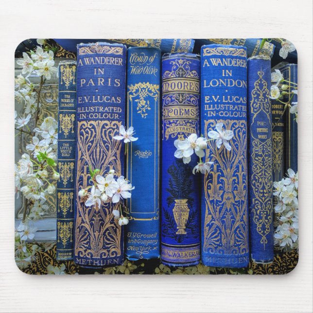 Beautiful Book Spines (Blue) Mouse Pad (Front)
