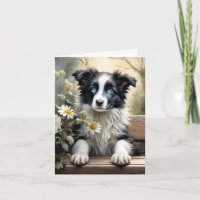 Beautiful Border Collie Dog Flowers Blank Greeting
