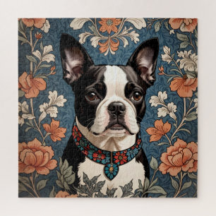 Beautiful Boston Terrier William Morris Inspired Jigsaw Puzzle