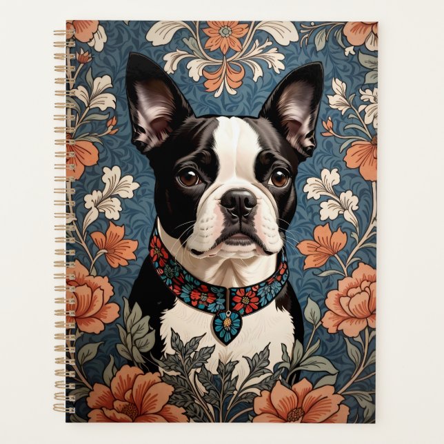 Beautiful Boston Terrier William Morris Inspired Planner (Front)