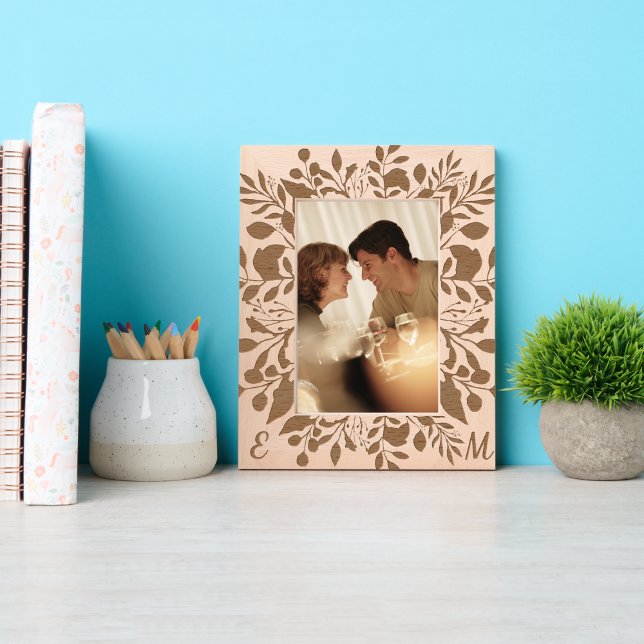 Beautiful Botanical Couple Monogram Anniversary Etched Frames (Creator Uploaded)