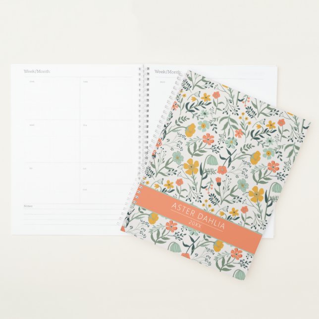 Beautiful Botanical Floral Pattern Customise Name Planner (Display)