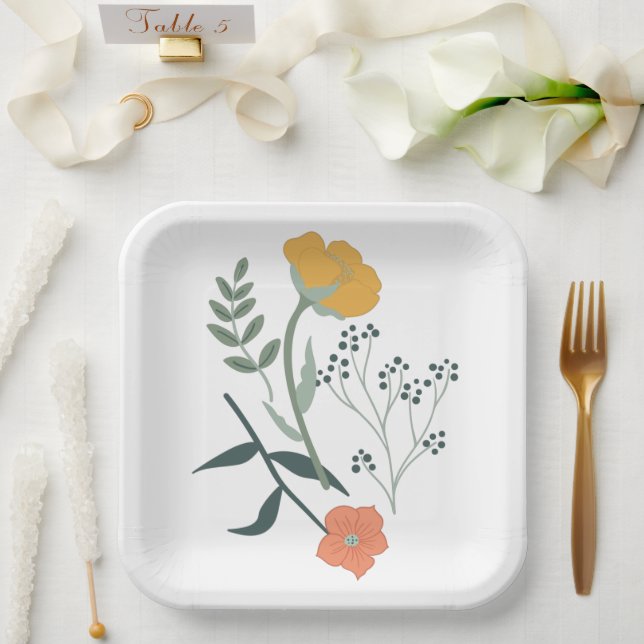 Beautiful Botanical Floral Pattern Paper Plate (Wedding)
