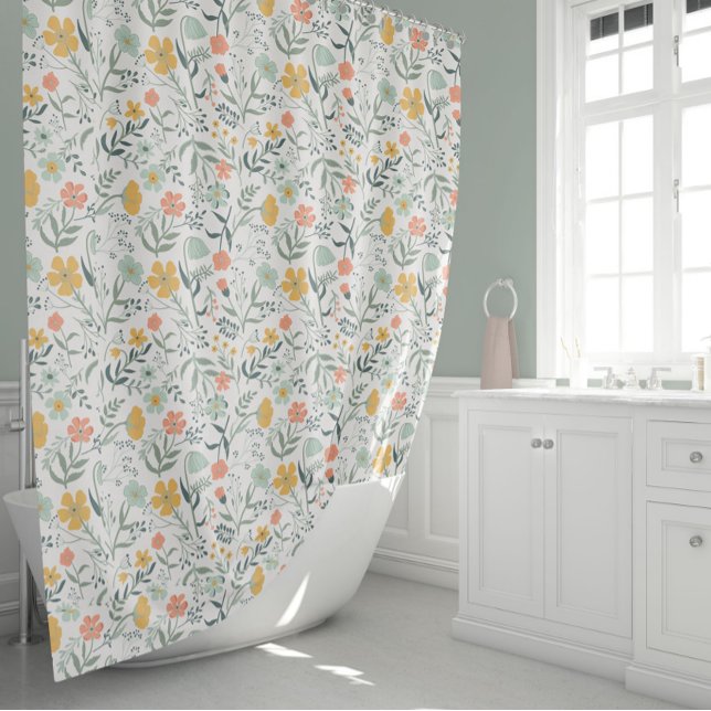 Beautiful Botanical Floral Pattern Shower Curtain (Beautiful Botanical Floral Pattern Shower Curtain Fun And Whimsical from Studio Posies. )
