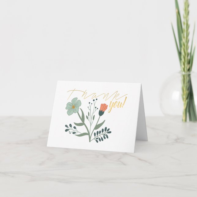Beautiful Botanical Floral Pattern Thank You Card (Front)