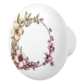 Beautiful Botanical Floral Wreath Ceramic Knob
