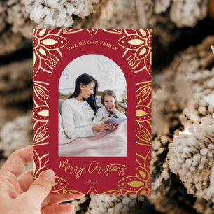 Beautiful Botanical Frame Photo Christmas Red