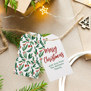 Beautiful Botanical Pattern Green Red Christmas Gift Tags