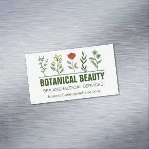 Beautiful Botanical Spa Salon Green Floral Magnetic Business Card