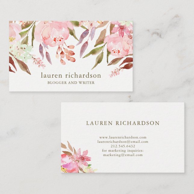 Beautiful Botanical | Watercolor Floral on White Business Card (Front/Back)