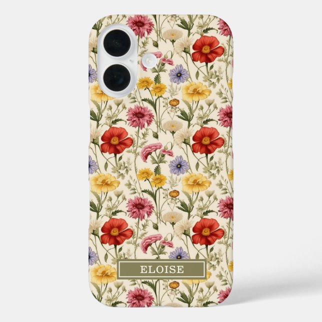 Beautiful Botanical Watercolor Wildflower Name Case-Mate iPhone Case (Back)