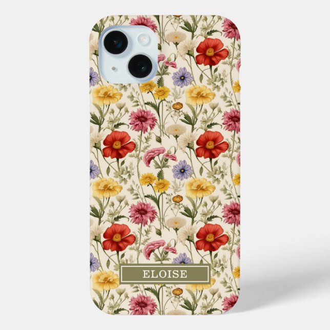 Beautiful Botanical Watercolor Wildflower Name Case-Mate iPhone Case (Back)