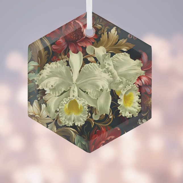 Beautiful Botanical White Orchids Elegant Floral Glass Tree Decoration (Creator Uploaded)