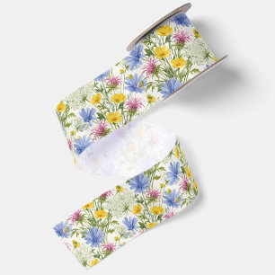 Beautiful botanical wildflower satin ribbon