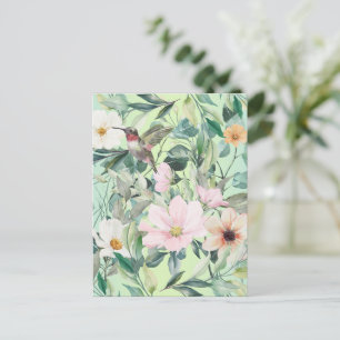 Beautiful Botanical Wildflowers and Hummingbird Postcard