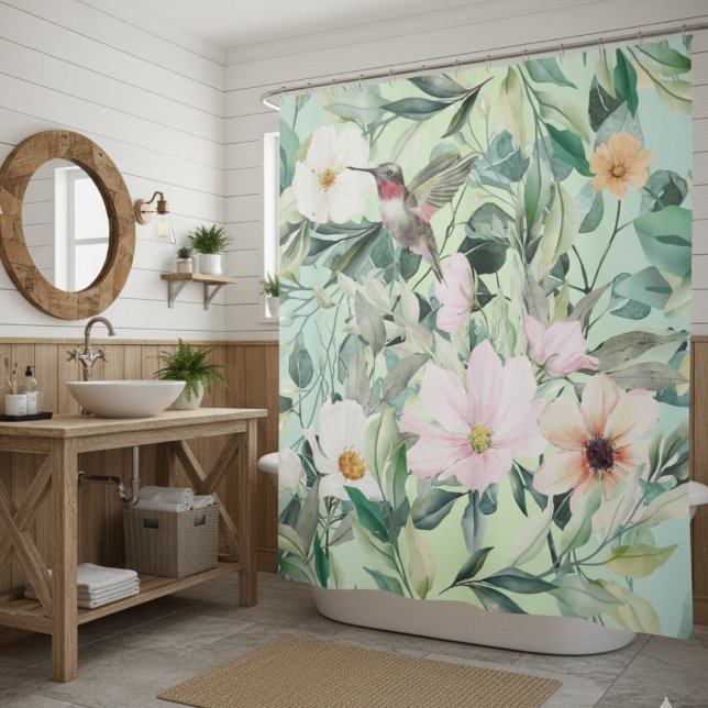 Beautiful Botanical Wildflowers and Hummingbird  Shower Curtain (Creator Uploaded)