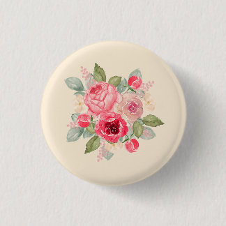 Beautiful Bouquet of Painted Pink Roses Watercolor 3 Cm Round Badge