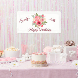 Beautiful Bouquet of Painted Pink Roses Watercolor Banner
