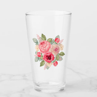 Beautiful Bouquet of Painted Pink Roses Watercolor Glass