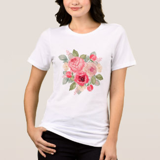 Beautiful Bouquet of Painted Pink Roses Watercolor Tri-Blend Shirt