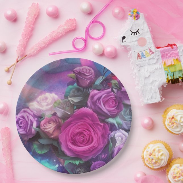 Beautiful bouquet of roses  paper plate (Party)