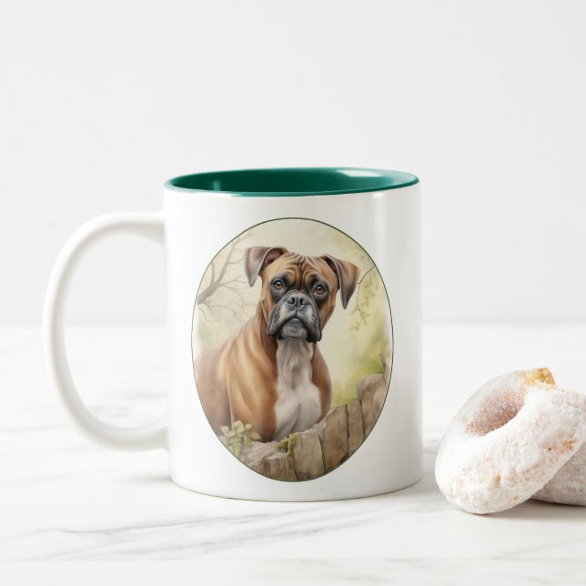 Beautiful Boxer Dog Two-Tone Coffee Mug (With Donut)
