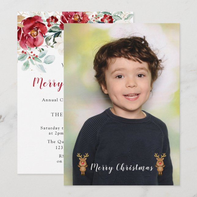 Beautiful Boy Family Christmas Party Photo Invitation (Front/Back)