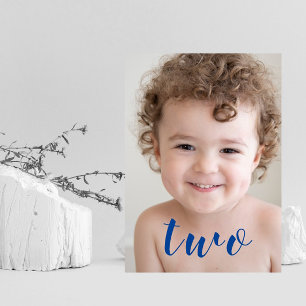 Beautiful Boy GIRL 2nd Birthday Party Photo Blue Invitation