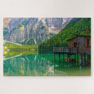 Beautiful Braies Lake landscape, Italy Jigsaw Puzzle