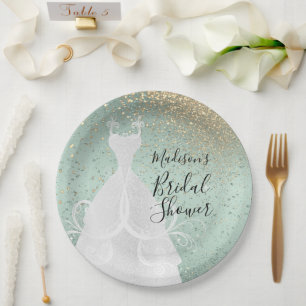 Beautiful Bridal Shower - Mint Green Paper Plate