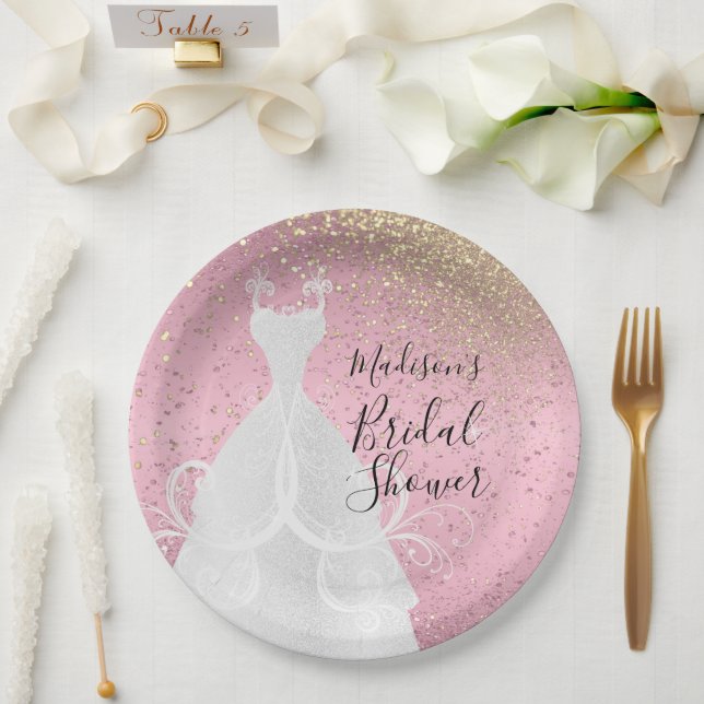Beautiful Bridal Shower - PInk Paper Plates (Wedding)