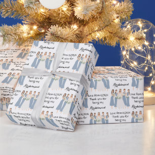 Beautiful Bride & Bridesmaids in Blue Gown Wrapping Paper
