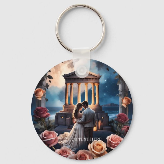 Beautiful Bride & Groom Standing by the Sea Key Ring (Front)