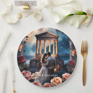 Beautiful Bride & Groom Standing by the Sea Paper Plate