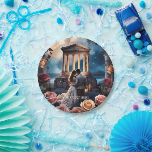 Beautiful Bride & Groom Standing by the Sea Paper Plate