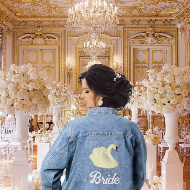 Beautiful Bride White Swan  Denim Jacket (Creator Uploaded)